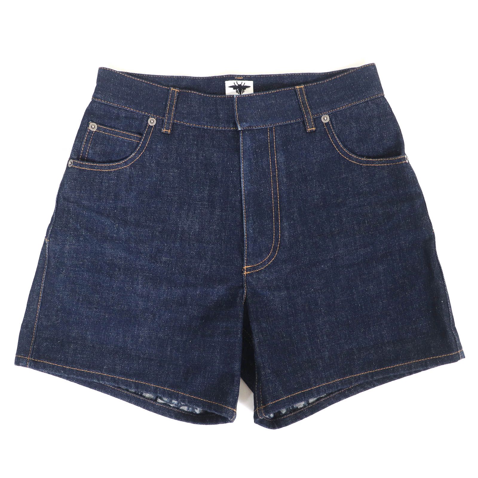 △Christian Dior クリスチャンディオール 25SS 512P44A3426 コットン100％ 裏地オブリーク ロゴワッペン デニム ショートパンツ インディゴブルー 36 イタリア製 正規品 レディース