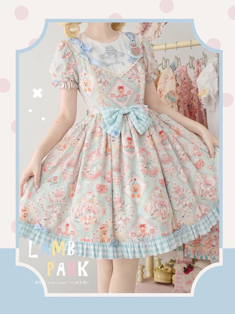 クマちゃん柄ロリータワンピース❤️ブラウス付き！お出かけや女子会に！ クマちゃん柄ロリータワンピース??ブラウス付き！お出かけや女子