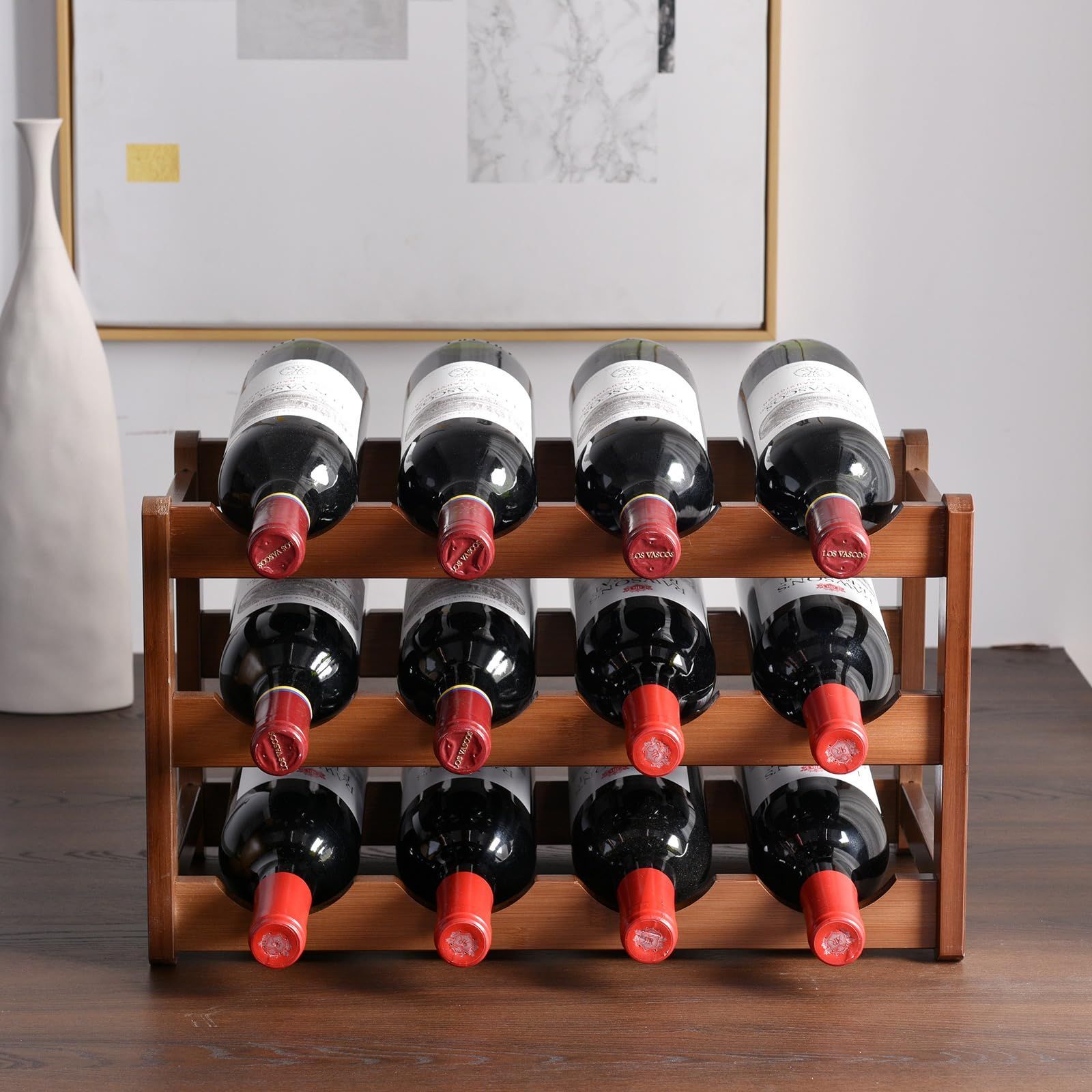 竹製 12本ワインラック 積み重ね可能 竹製 12本ワインラック 積み重ね可能