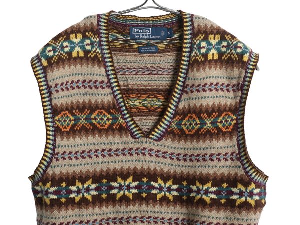 な ! 00 s ポロ ラルフローレン Vネック ニット ベスト メンズ フェアアイル コットン カシミヤ セーター 重ね着 薄手 マルチ