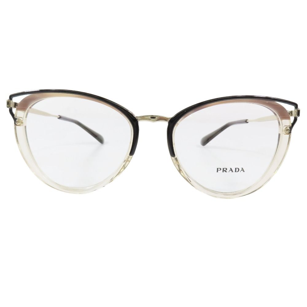 PRADA プラダ 眼鏡 アイウェア クリア サングラス プラスチックフレーム フォックス型 キャットアイ デモレンズ 52□19 ブラウン メンズ レディース 古着