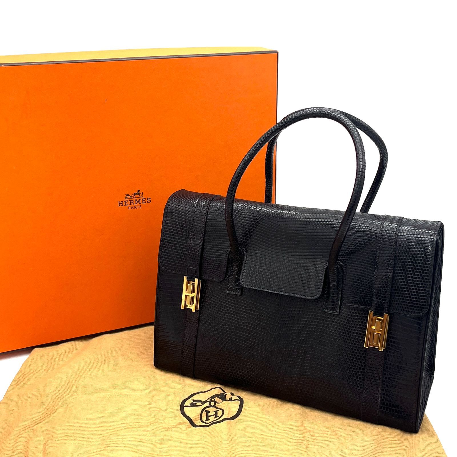 美品 HERMES エルメス ドラッグ H ロゴ 金具 リザード ハンド バッグ 〇H刻印 D1058N - メルカリ