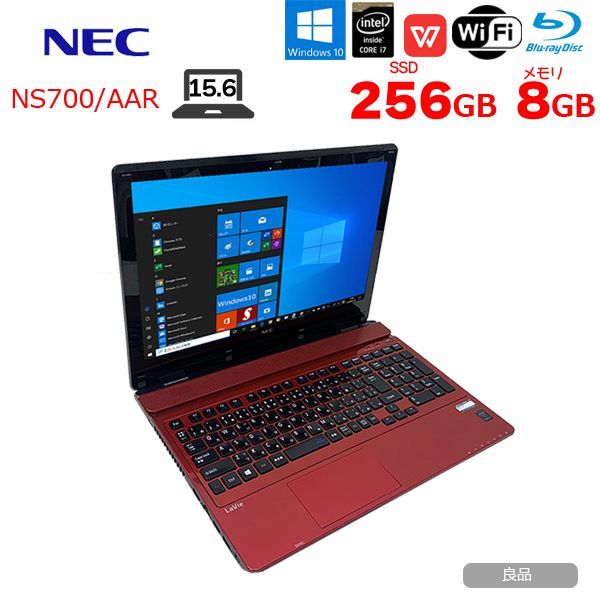 NEC LAVIE NS700/DAR 中古 ノート Office Win10 home 第6世代 [Core i7 6500U 8GB  SSD512GB BD 無線 テンキー カメラ 15.6型 レッド] :良品 - メルカリ