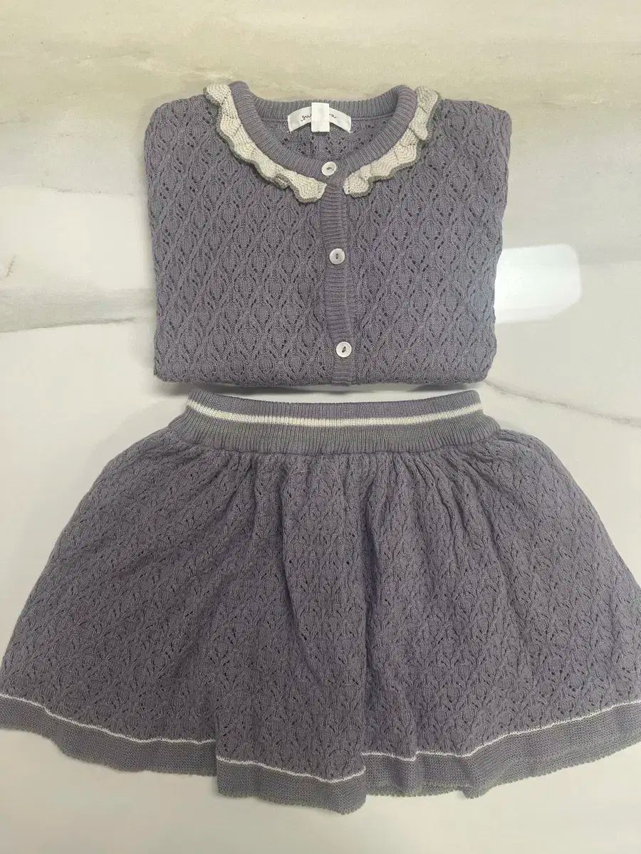 シュシュアンクラ チュール シャロッテ ジャガード ニットカーディガン スカート セット 4 Y