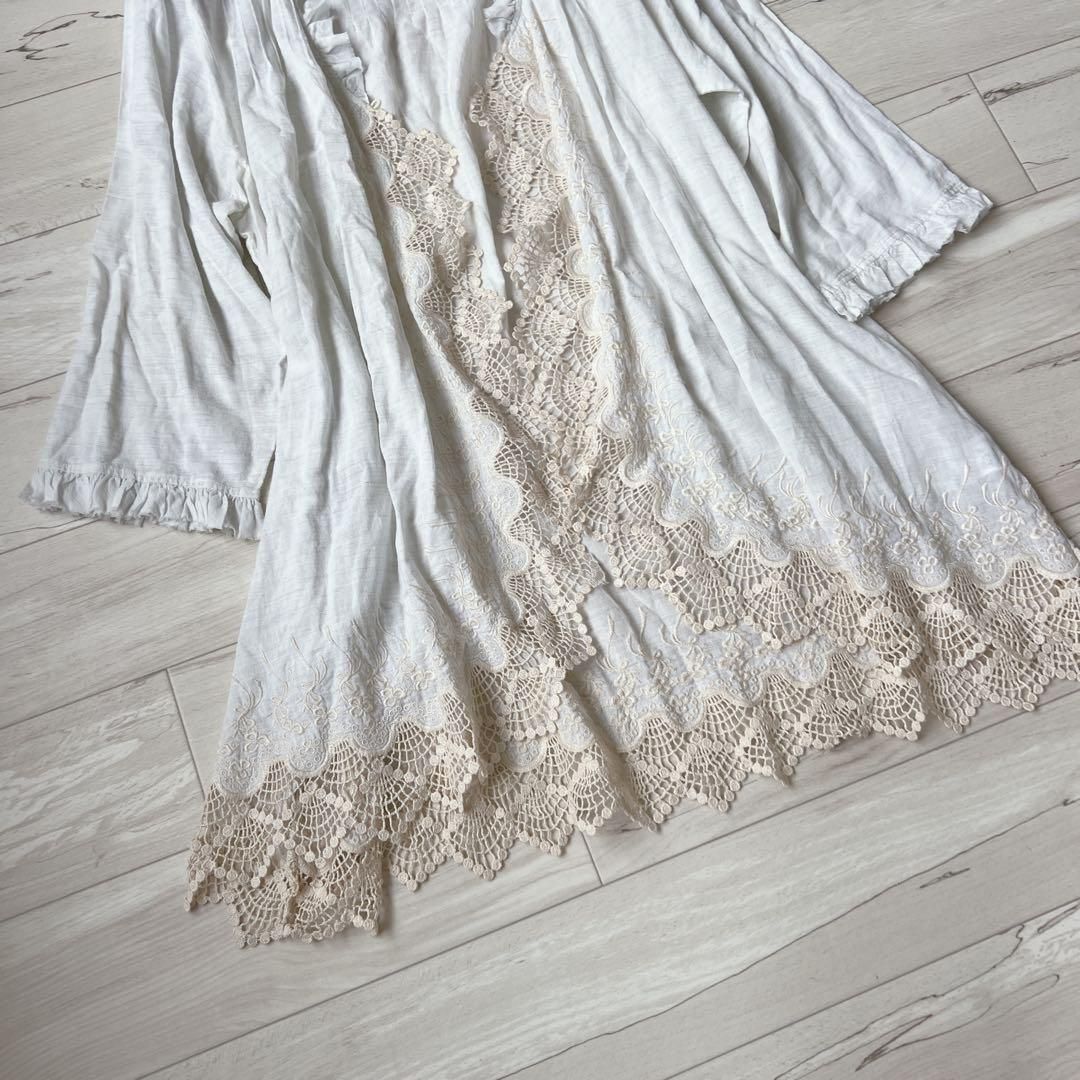 美品 アズノゥアズオオラカ リネン混 ロングカーディガン羽織 レース