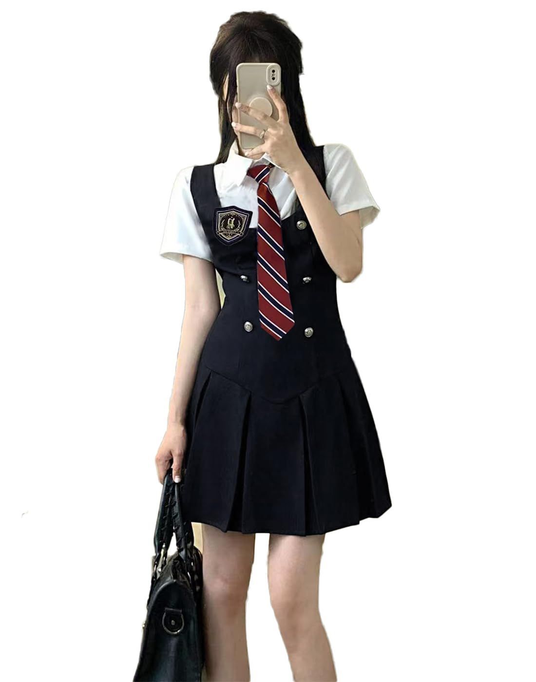 L_ホワイト+ブラック [Wuzfully] 女子制服 半袖 高校生 セーラー服