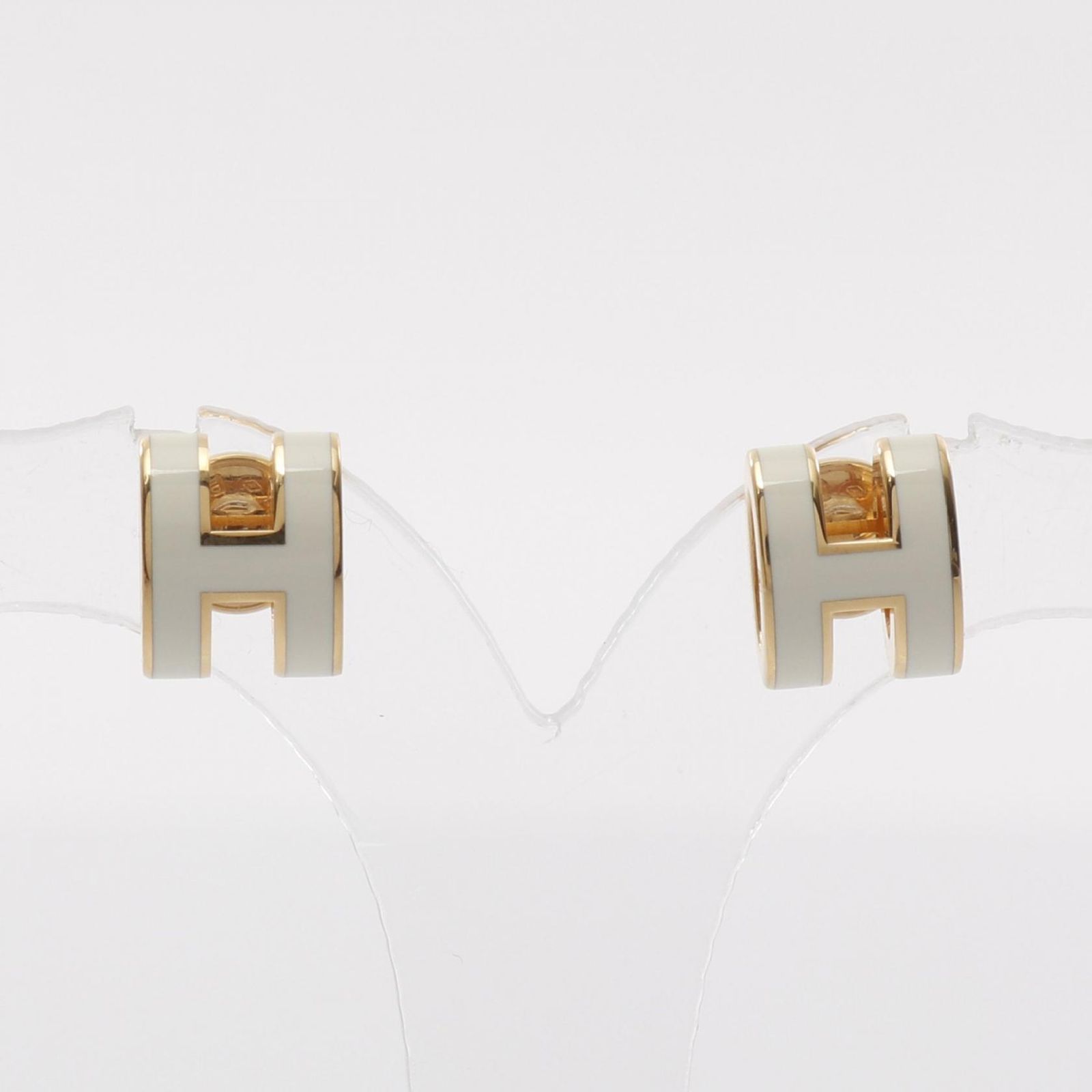 エルメス HERMES ピアス MINI POP H ミニポップアッシュ ホワイト GP ゴールドメッキ ネックレス レディース Used A