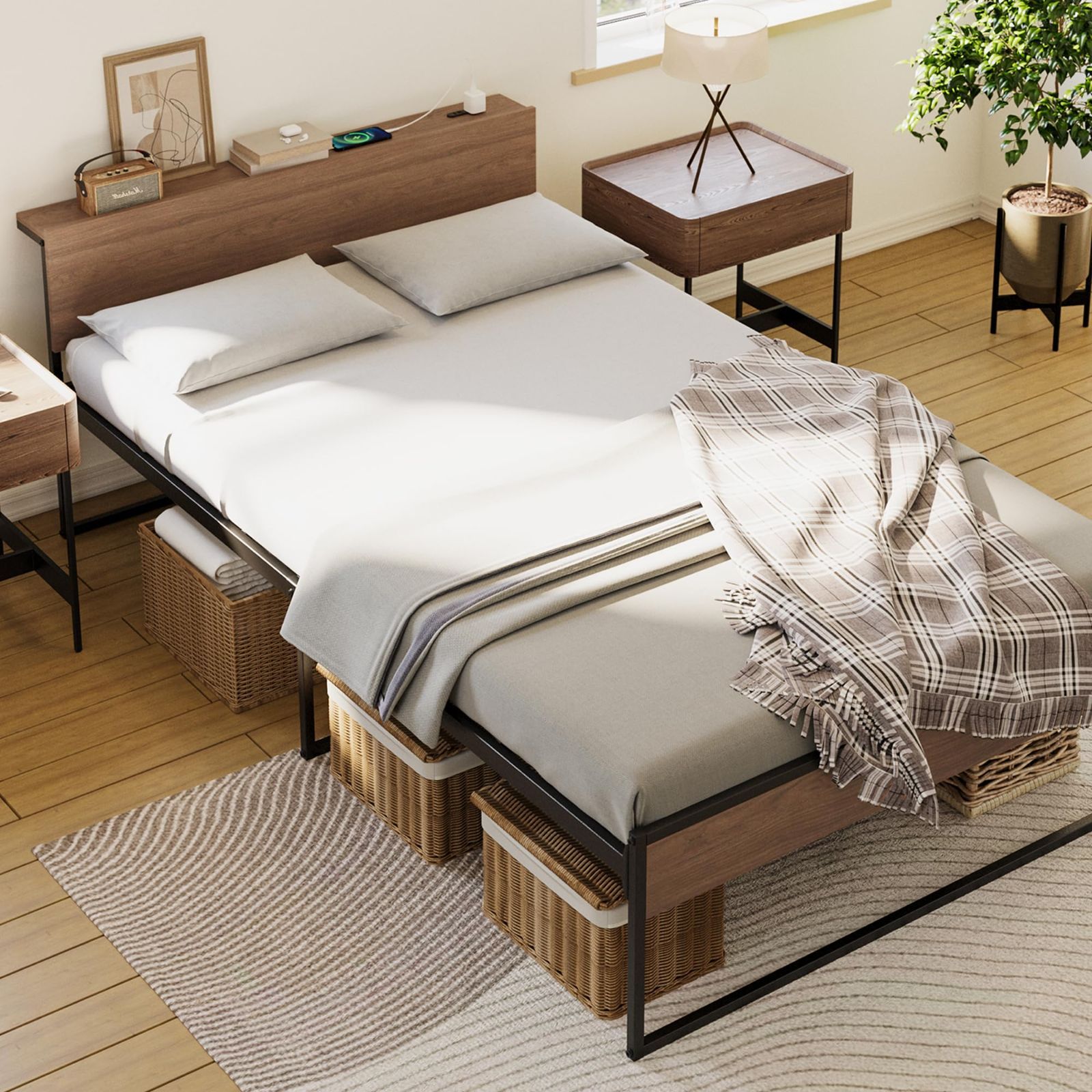 ベッドフレーム シングル ベッド 宮棚 2口コンセント パイプベッド