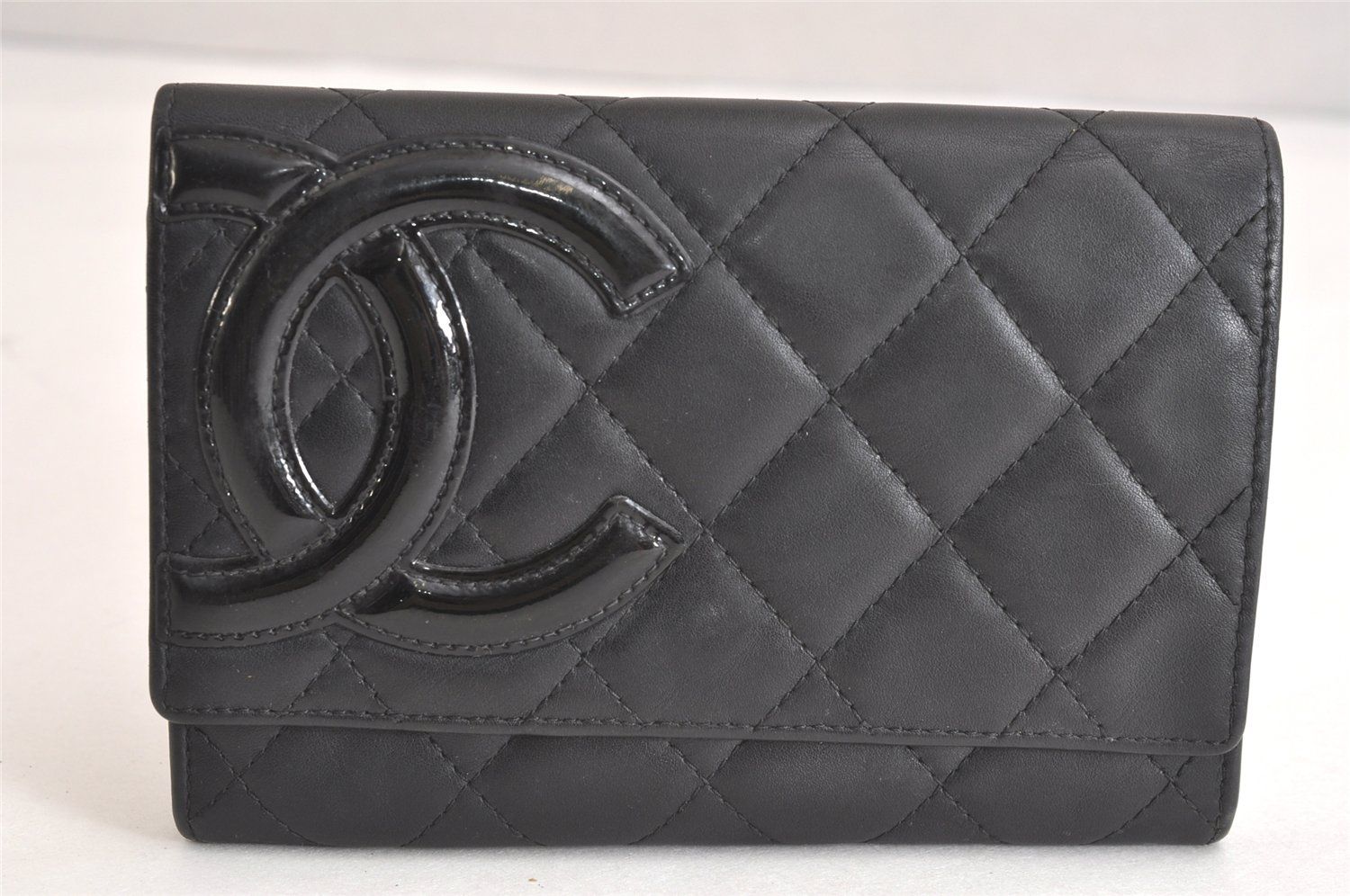 CHANEL シャネル カーフスキン カンボン ライン CC 二つ折り財布 財布 ブラック 2789N