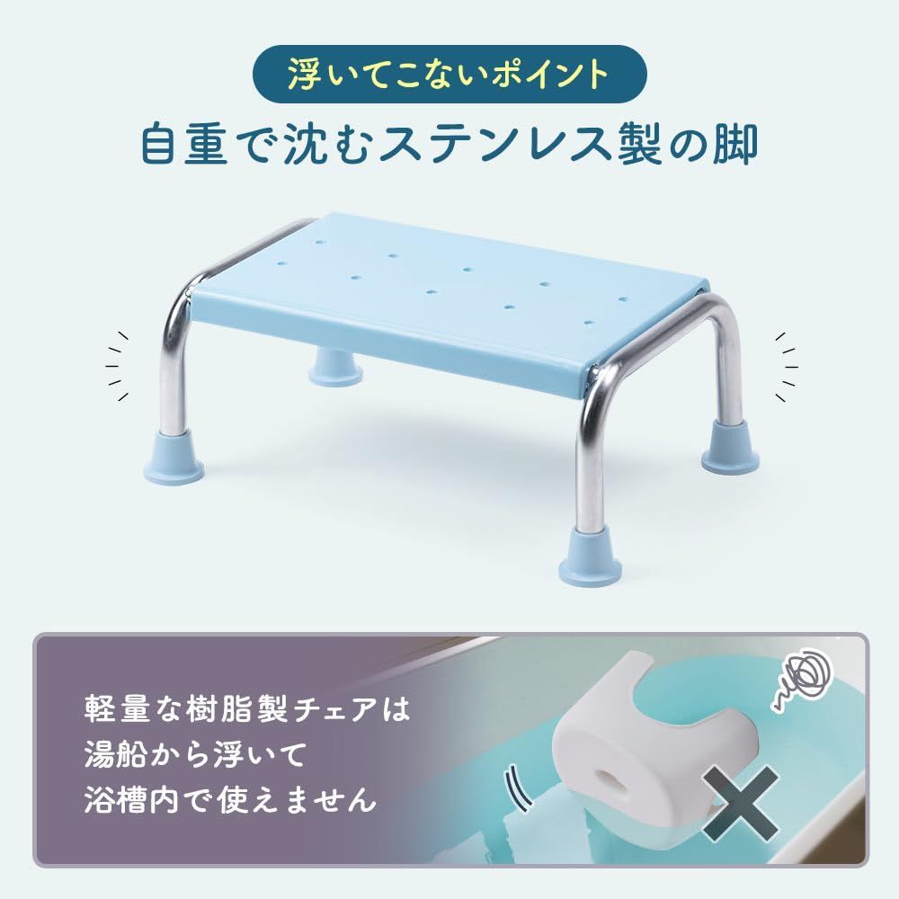 耐荷重120 kg ステップ 浮かない 半身浴 浴槽内 高さ17 cm 介護用品 浴槽台 ゴム足付き お風呂イス イーサプライ ブルー EEX-