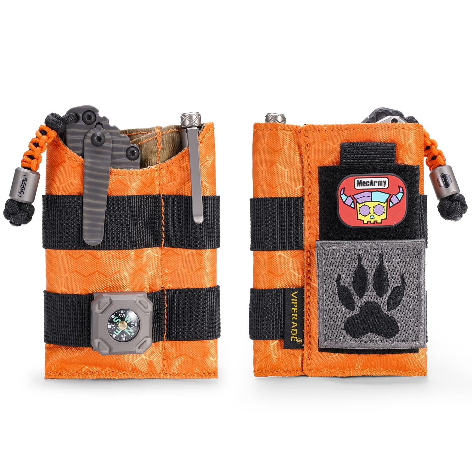 VIPERADE VE9ポケットオーガナイザー 男性用EDCポケットオーガナイザー DIYパッチエリア付きEDCオーガナイザー デイリーキャリー用の3つのツール収納ポケット付きナイロンEDCポーチ 橙