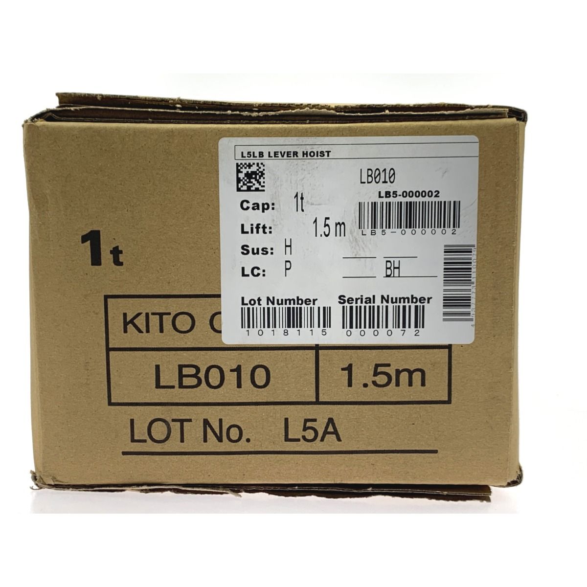 ▽▽KITO キトー レバーブロック L5形 定格荷重1t 標準揚程1.5m LB010