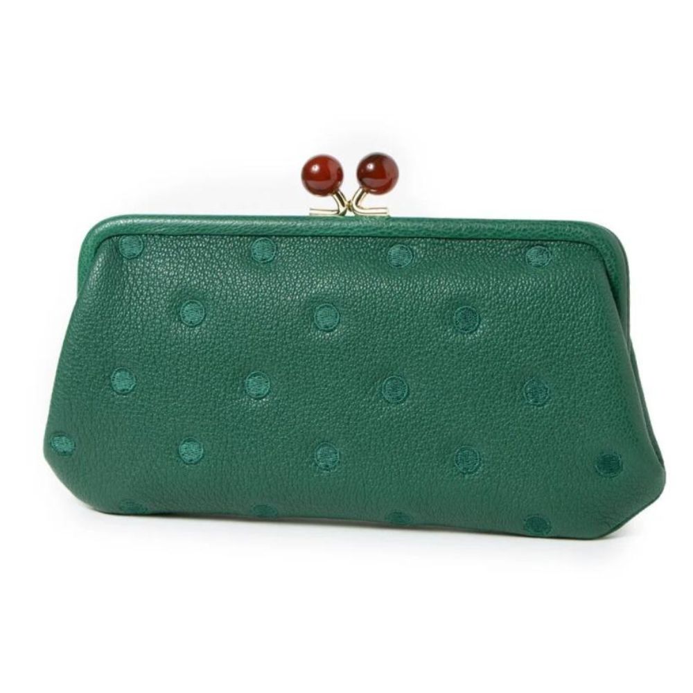 長財布 財布 レディース がま口財布 グリーン ドット Perche ペルケ