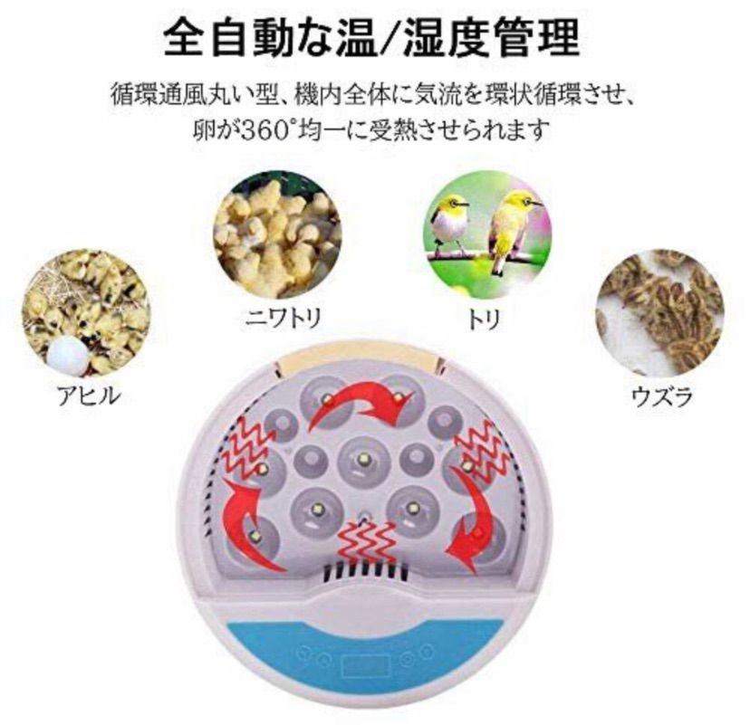自動孵卵器 インキュベーター 検卵ライト内蔵鳥類専用ふ卵器