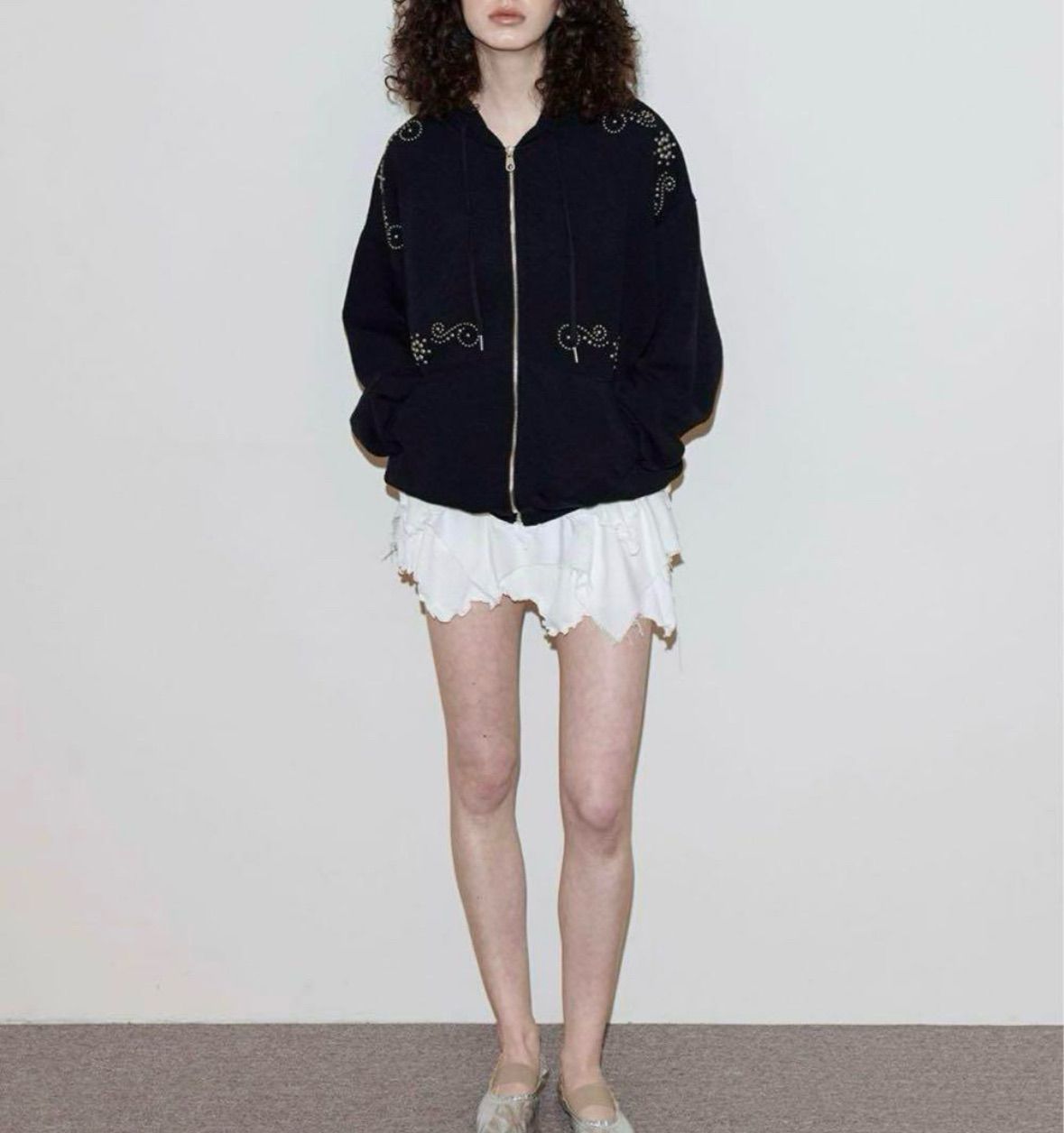 polysooem ORNAMENT STUDDED パーカー ブラック