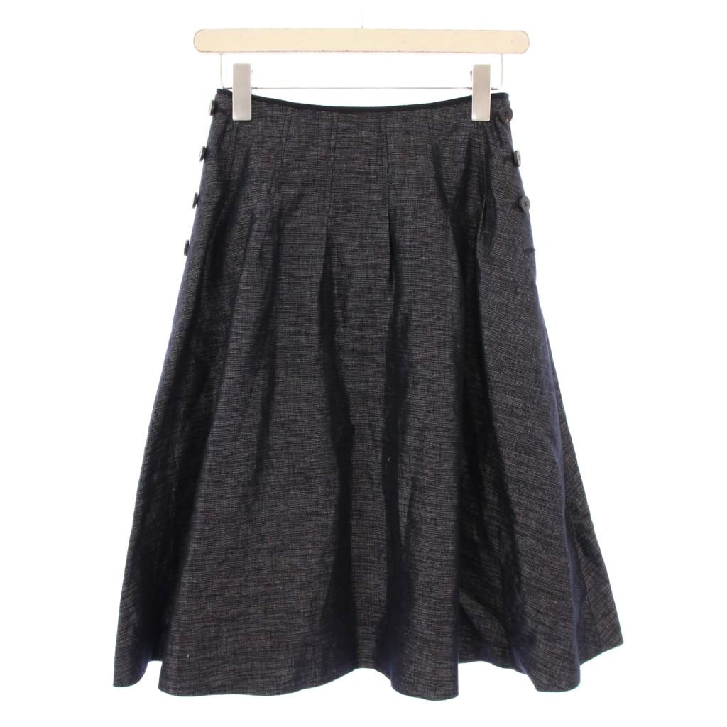フォクシー FOXEY フ スカート ひざ丈 麻 リネン ワンカラー 38 黒 ブラック |BB
