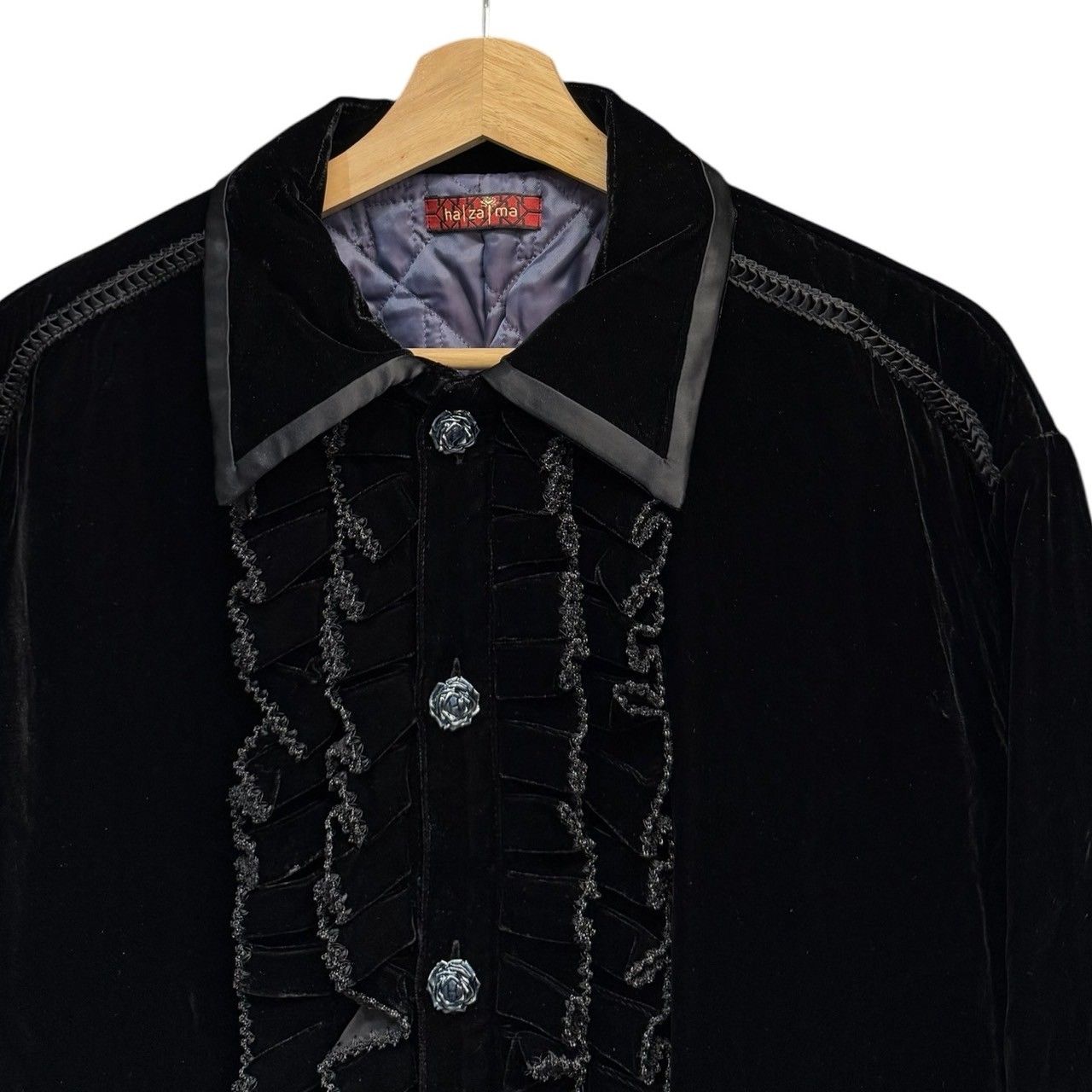 ha za ma×Ado ハザマ 23SS 漂う正義のベルベットジャケット S ブラック 14845 GULLKHAN_COM