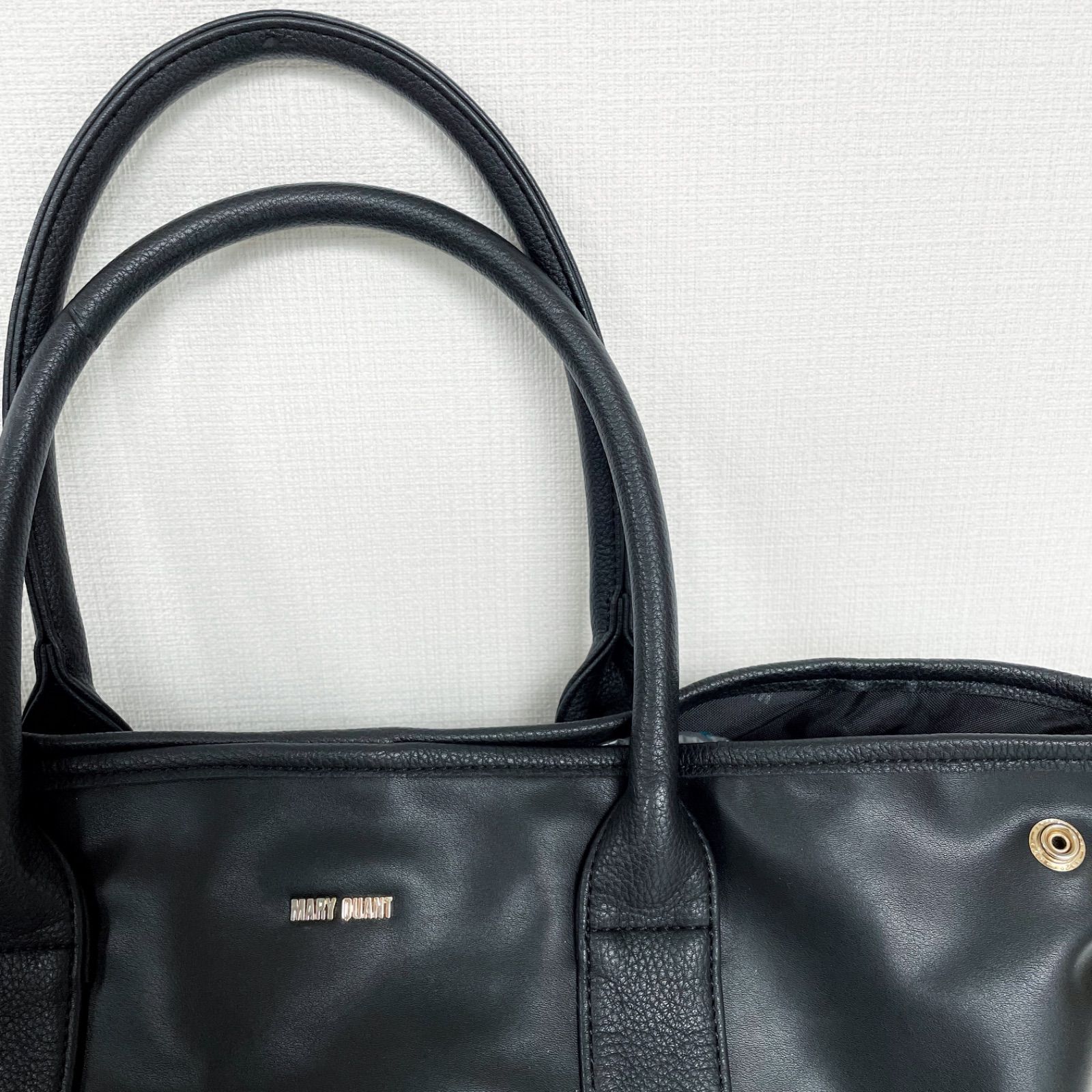 2303 MARY QUANT マリークワント　レザー　トートバッグ　ハンドバッグ　A4 通勤　黒　ブラック