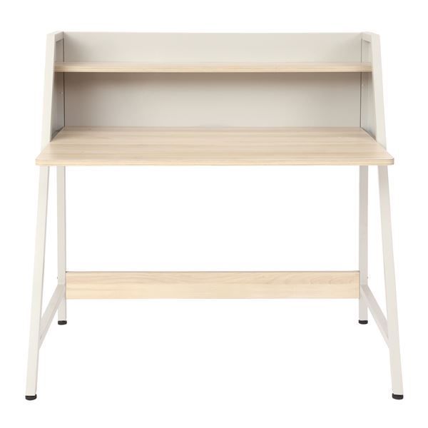 パソコンデスク 幅約100cm 棚付 ライトグレー スチールフレーム アジャスター付き コンパクトデスク ライナデスク 組立品 代引不可