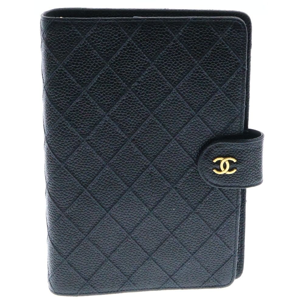 CHANEL シャネル マトラッセ ピコローレ 手帳カバー ブックカバー キャビアスキン ブラック ゴールド金具