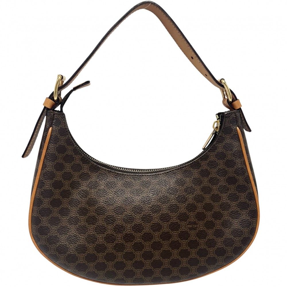 セリーヌ ハンドバッグ レディース マカダム ワンハンドバッグ 肩掛け CELINE PVCコーティングキャンバス レザー ブラウン 茶 ゴールド金具 品