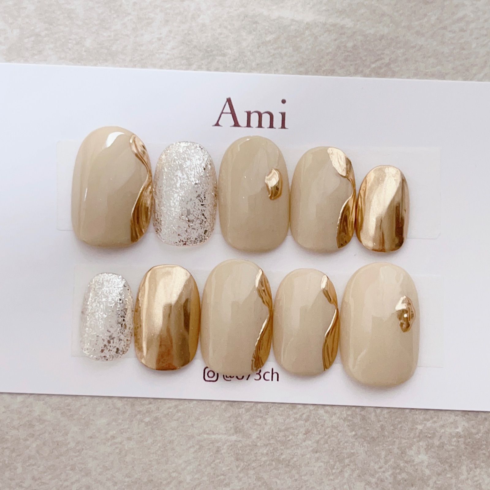 ネイルチップ*ニュアンス ベージュ ゴールド ミラー シンプル 秋 淡色 ネイルチップ*ニュアンス ベージュ ゴールド ミラー シンプル 秋 淡色