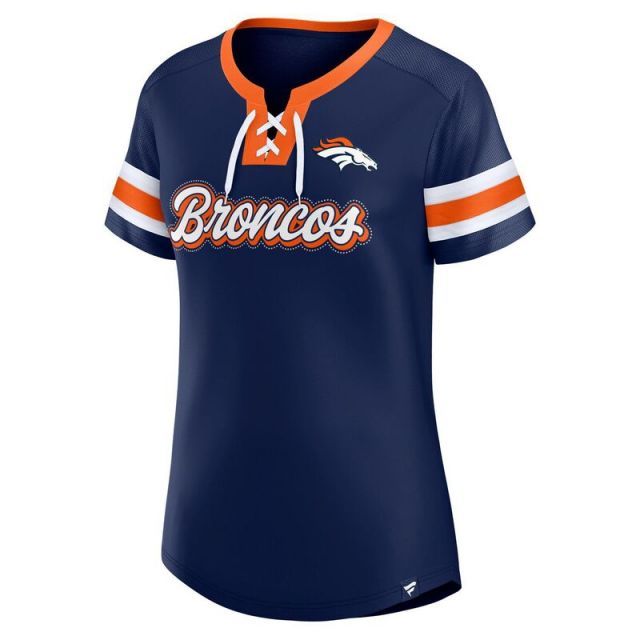 売れ筋商品|||ファナティクス カットソー トップス レディース Women's Navy Denver Broncos Play Script Lace-Up T-Shirt Navy 送料無料】 ファナティクス レディース Tシャツ トップス