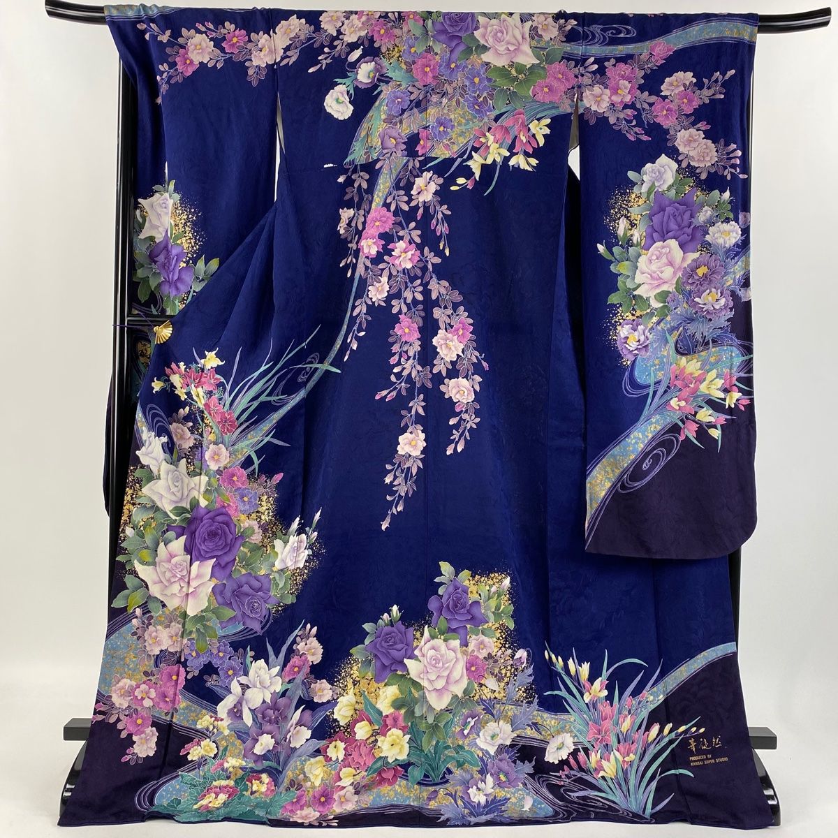 Ivy✺美品 正絹 花草文 トールサイズ 振袖 着物 A1755 KL2708 振袖 身丈168.5cm 正絹 着物 成人式 トールサイズ