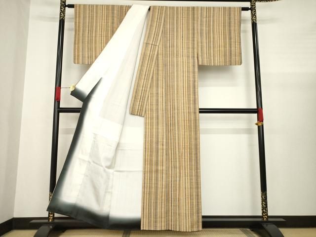 平和屋着物▽本場縞大島紬 単衣 格子 正絹 逸品 AABB2272fy 平和屋着物