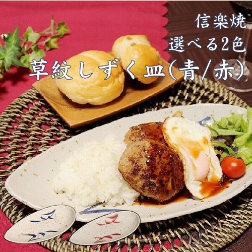 新品・未使用】信楽焼 大皿 横幅30cm 長皿 パスタ皿 変形 草紋しずく皿