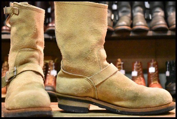 8.5D PT91刺繍 レッドウィング 8268 スエード エンジニア タン ラフアウト スチールトゥ ベージュ ブーツ redwing HOPESMORE FI358