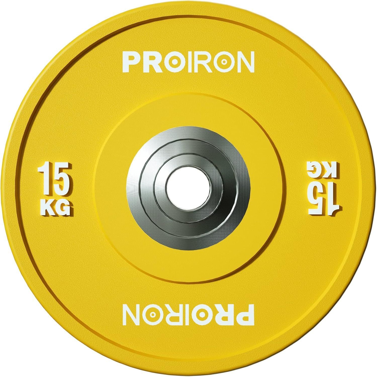 PROIRON ダンベル プレート バーベル プレート 15kg 1個 オリンピックバーベルプレート トレーニングバンパープレート ヘビープレート 穴開きプレート 穴径50ｍｍ 音振動軽減