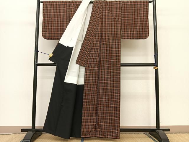 平和屋着物○黄八丈 紬 格子柄 正絹 逸品 BAAT0807yc - メルカリ
