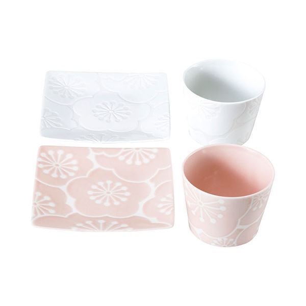 波佐見焼 はふり 茶菓ペア 皿 12.5×12.5cm カップ φ7.5×6cm ×各2 B1132587