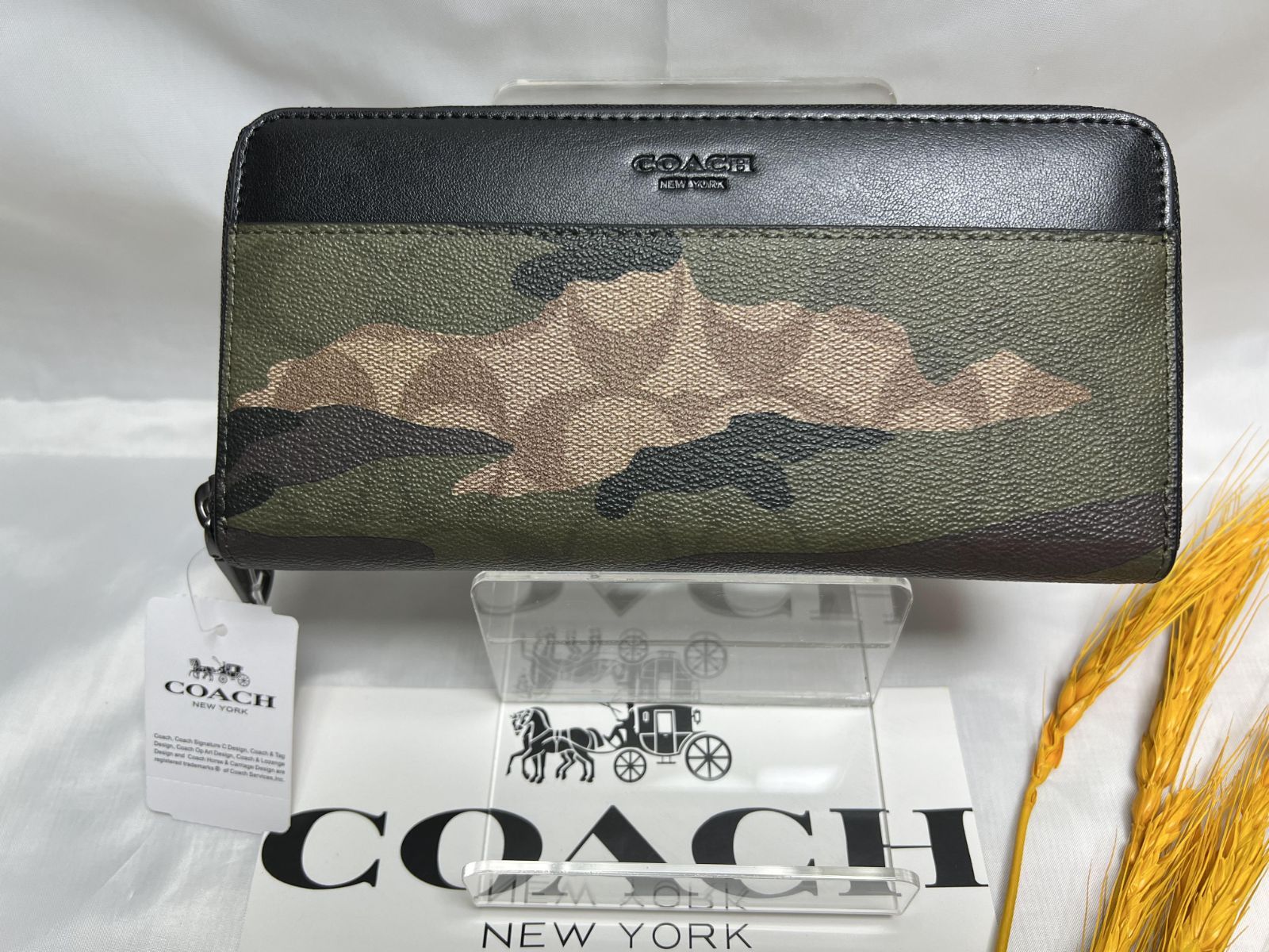 COACH マホガニー×ダークグリーンカモフラージュ 長財布 メンズ長財布