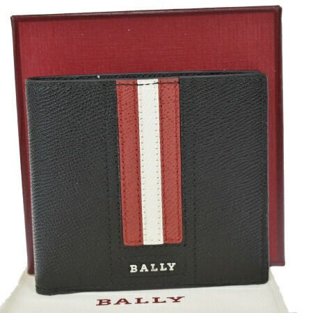 【中古】 超美品 バリー BALLY 二つ折り 札入れ 財布 ブラック レザー 保存箱付き 07MI205