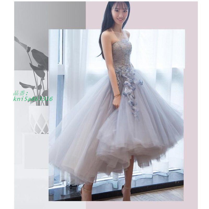 ミディアムドレス パーティードレス 結婚式 ウエディングドレス フォーマルドレス お呼ばれ 30代40代 謝恩会 二次会 ふわふわ 披露宴 定番 上品 kni5a863316