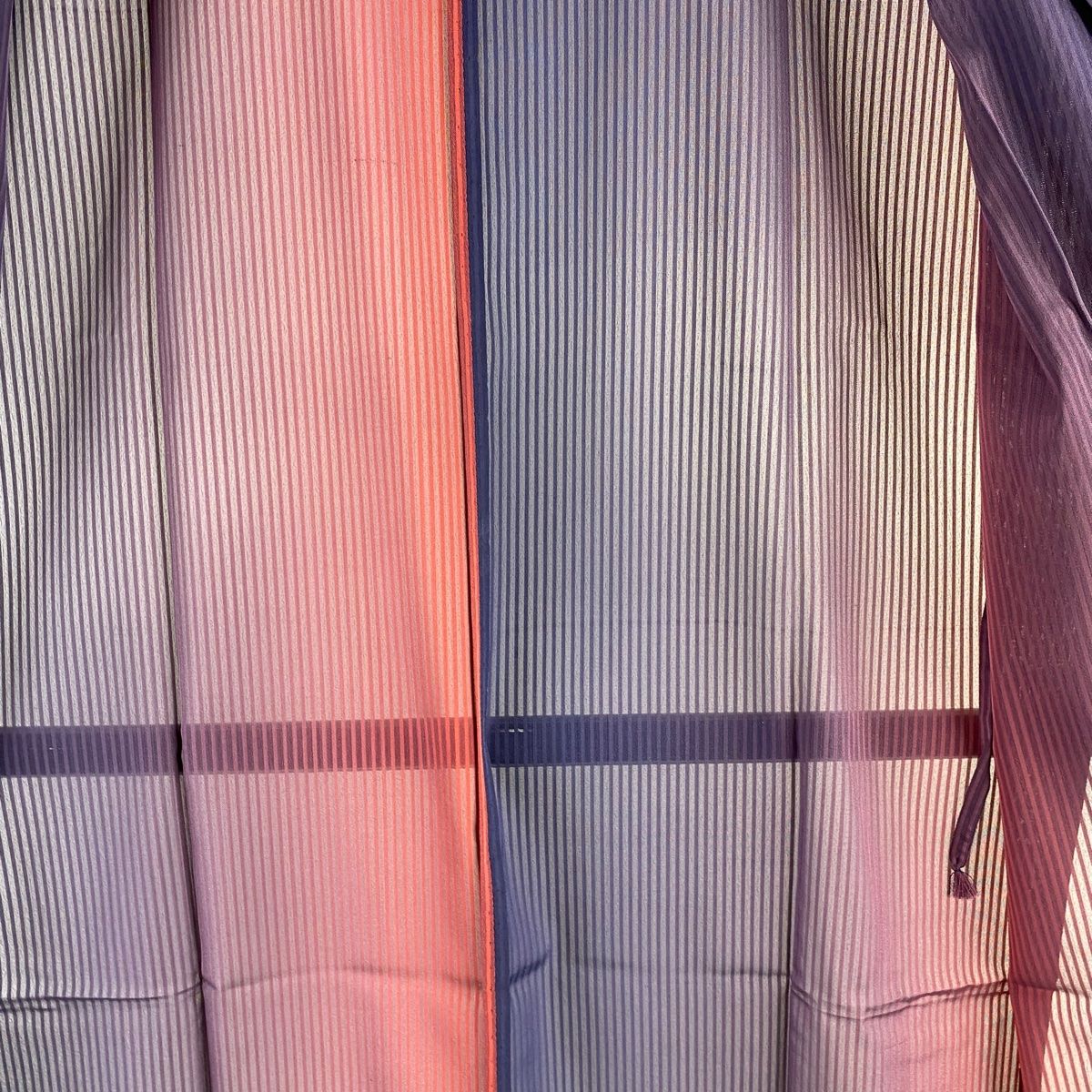 道中着 身丈128.5cm 裄丈69cm L 和装コート 縦縞 紫 正絹 美品 逸品  