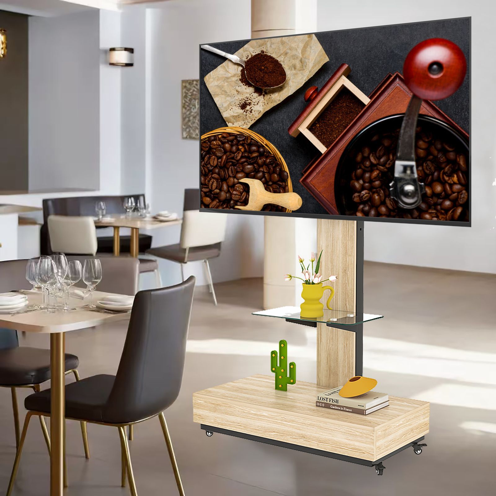 木目-ガラス製 キャスター付き