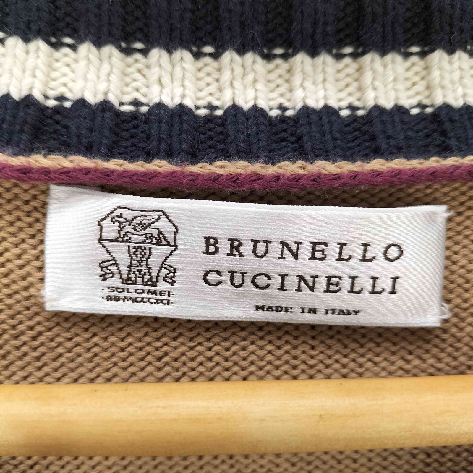 ブルネロクチネリ BRUNELLO CUCINELL ゴルフストライプリブニット メンズ  48