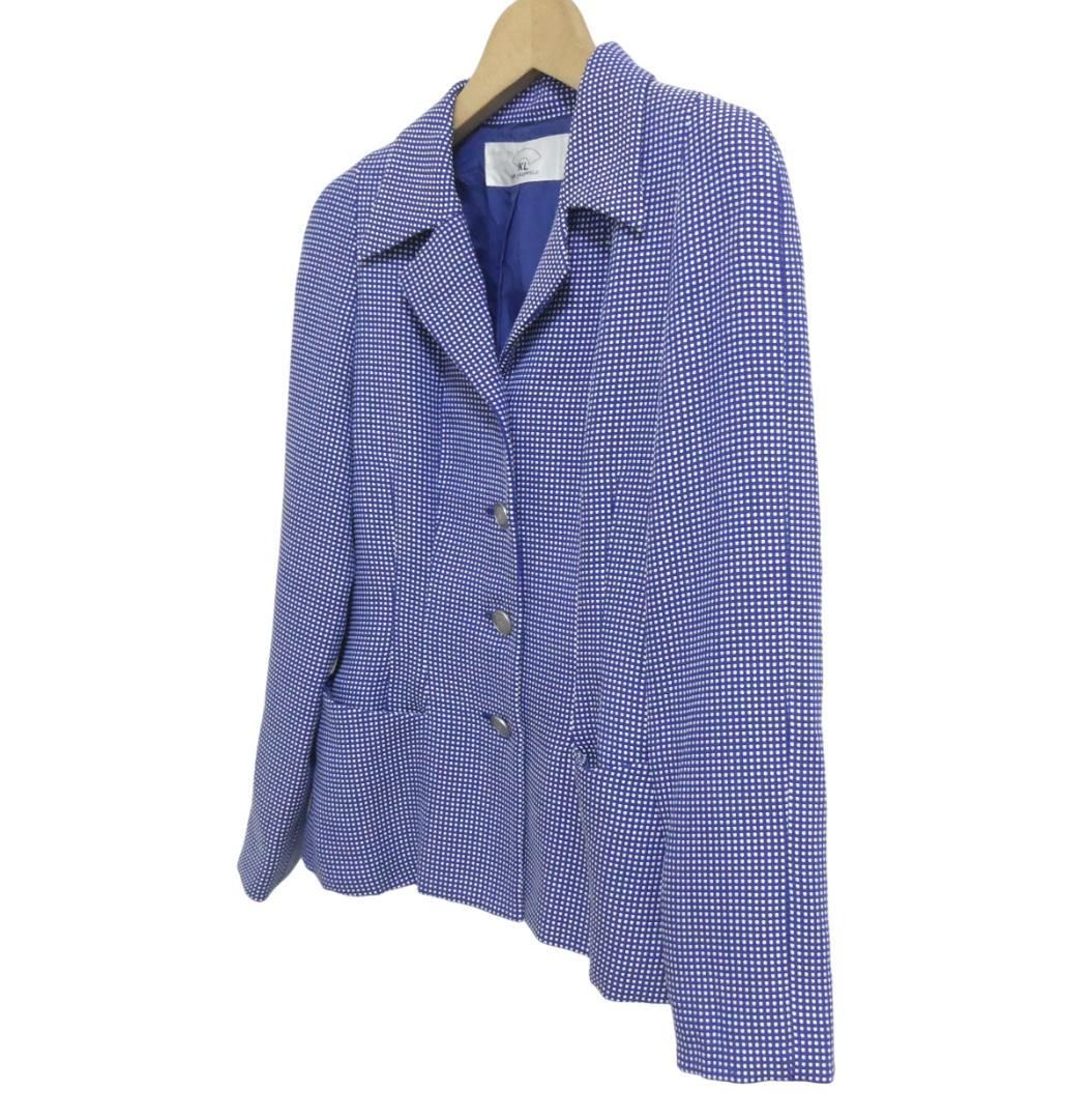 美品 KARL LAGERFELD カールラガーフェルド サイズ36 シングル 4B テーラードジャケット スーツ ドット柄 ロゴ ブルー系 ポリエステル×レーヨン 青 レディース