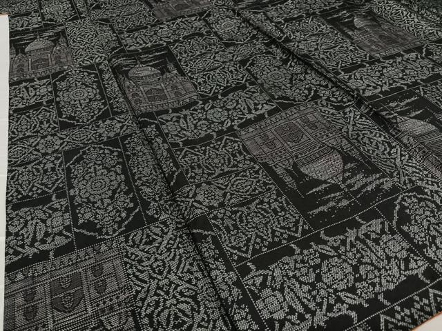 平和屋着物○本場大島紬 カタス9マルキ 風景花文 黒地 正絹 逸品