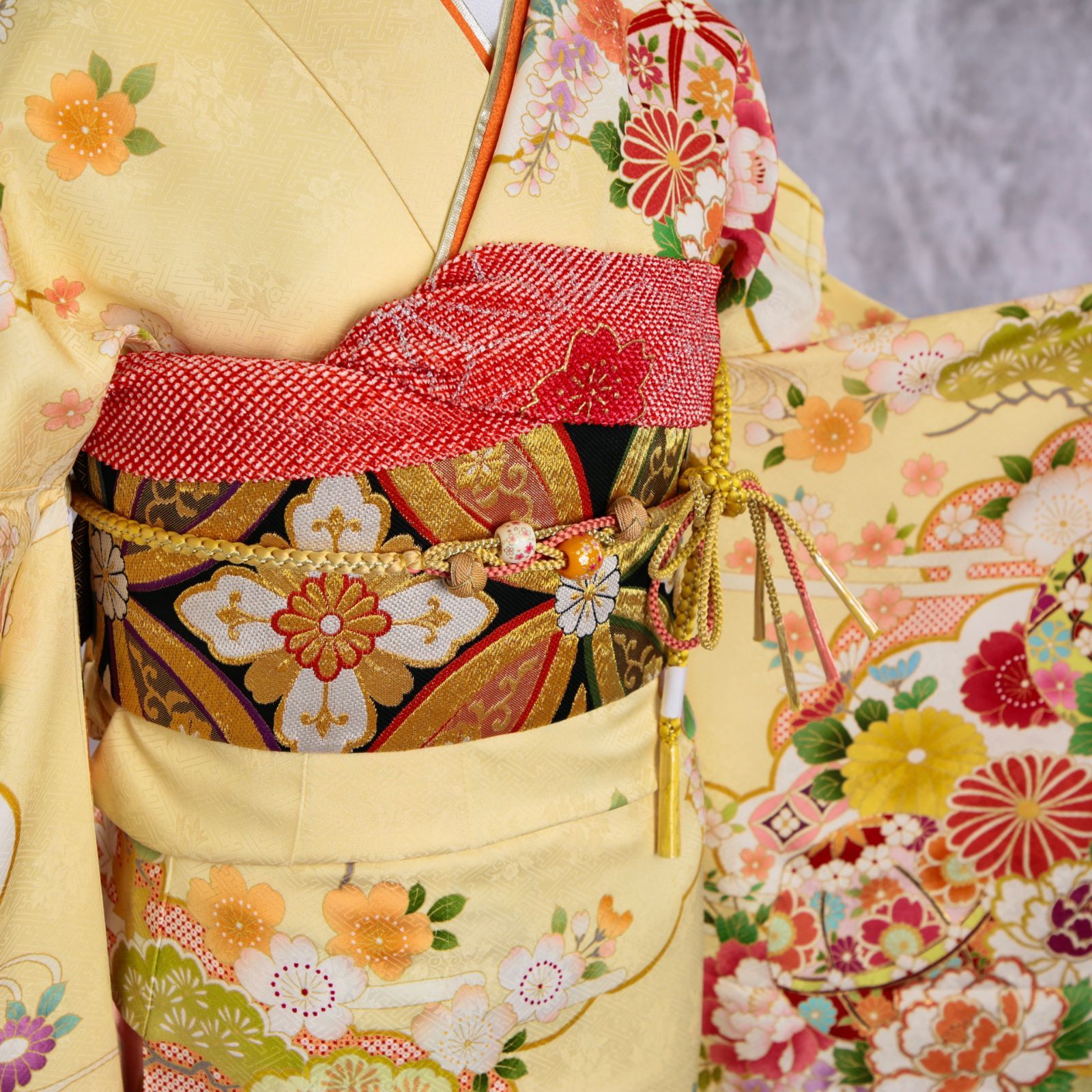 振袖フルセット 振袖セット 振袖 Lサイズ 中古 クリーム×新古典 美品