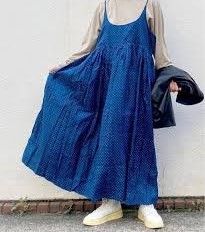 INJIRI　JOURNAL　STANDARD　LUXE　22/AW　22-040-450-0041-3-0　ワンピース　XLサイズ　SILK　CAMISOLE　DRESS　ドット柄　NAVY/WHITE