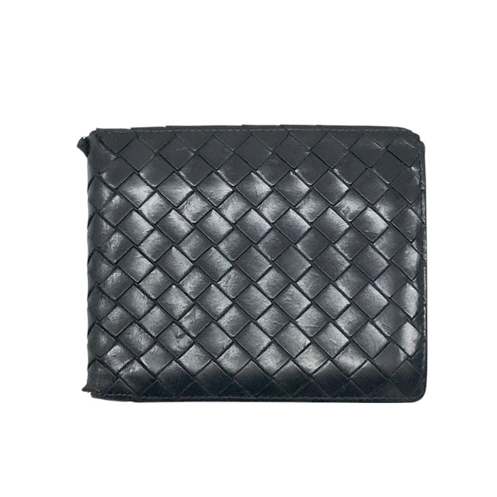 新品同様　BOTTEGA VENETA イントレチャート二つ折り財布　ブラック BOTTEGA VENETA 二つ折り財布 ブラック イントレチャート レザー