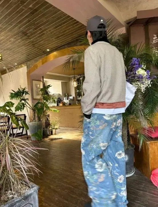 フラワー プリンティング デニム パンツ ユニセックス