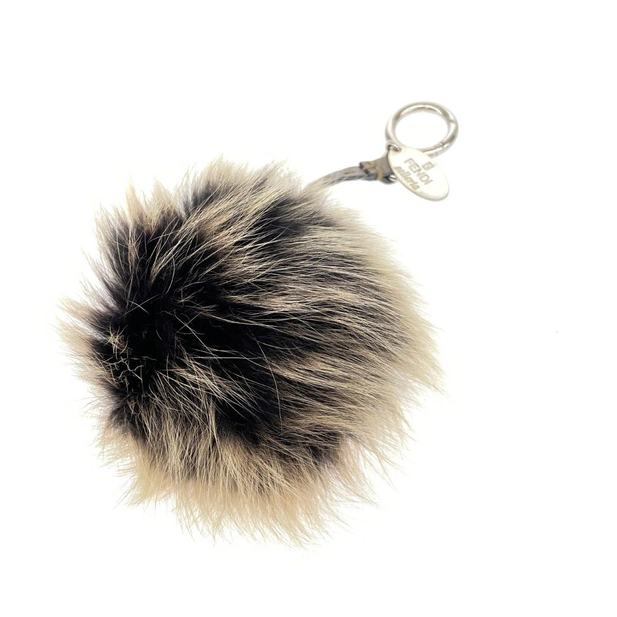 フェンディ セレリア ポンポン チャーム ブラックベージュ 良好 FENDI フェンディ セレリア ポンポン チャーム ブラック×ベージュ