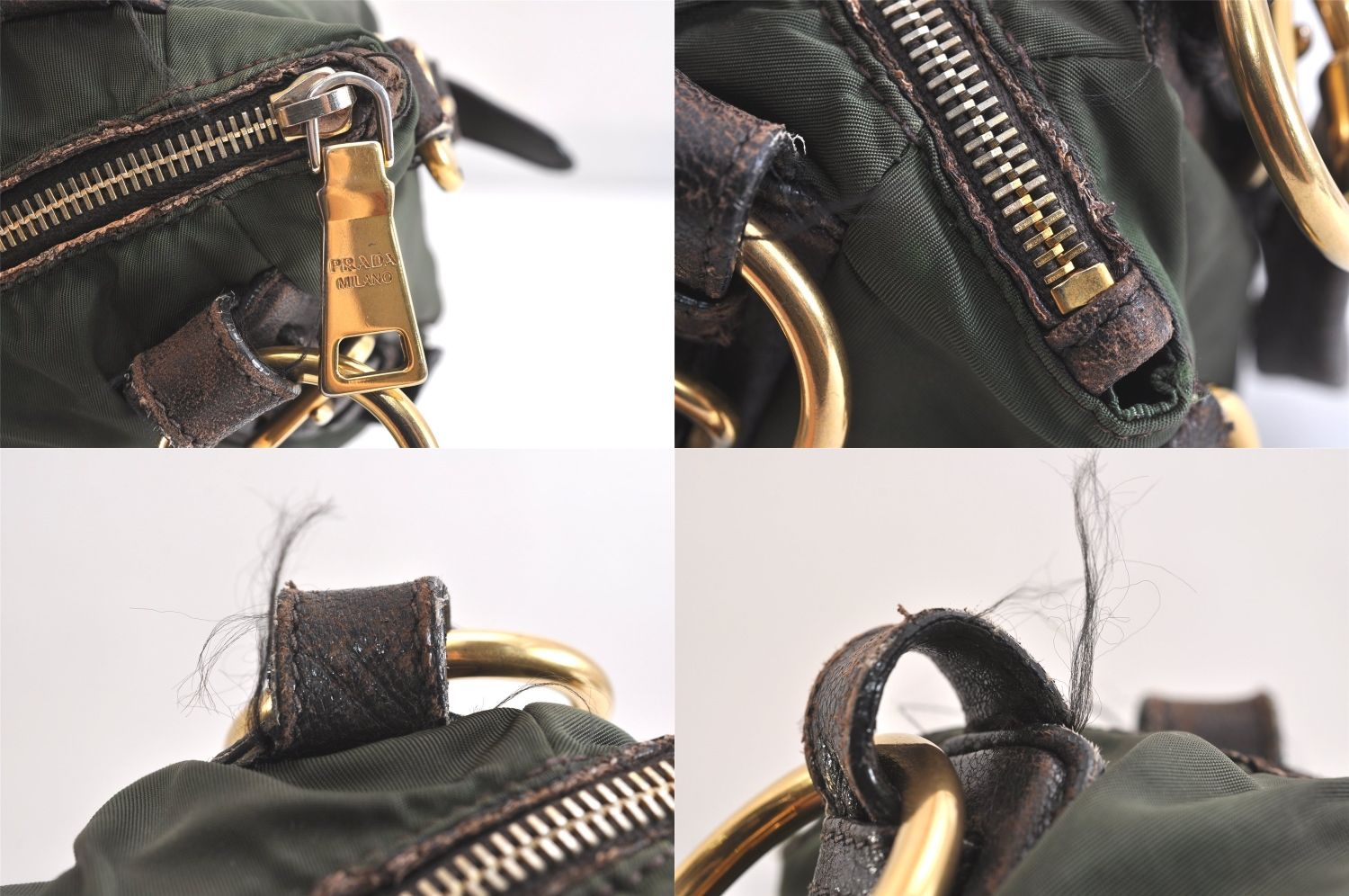 PRADA プラダ ヴィンテージ ナイロン レザー 2Way ショルダーハンドバッグ カーキ グリーン 2782N DECORATOM_COM_BR