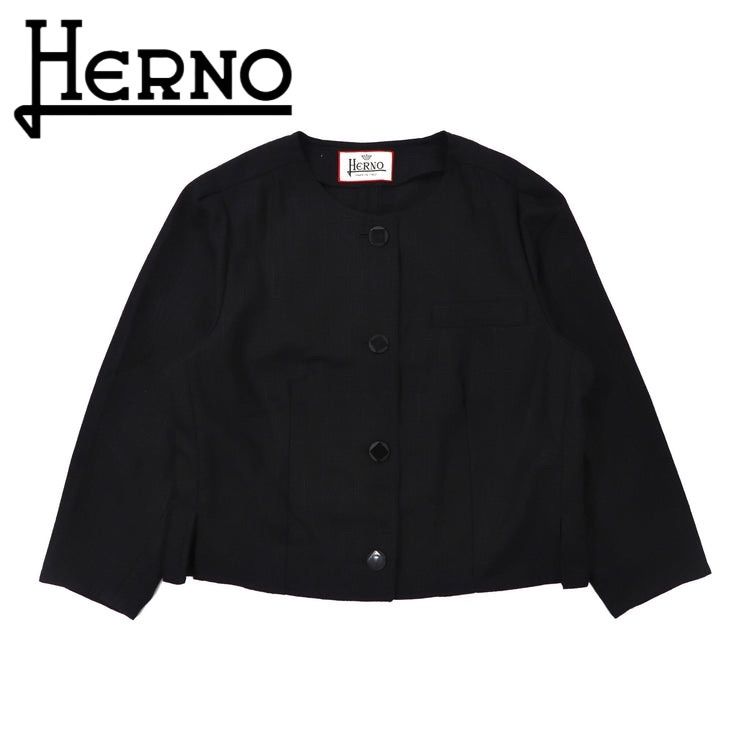 HERNO ノーカラージャケット 46 ブラック ウール イタリア製