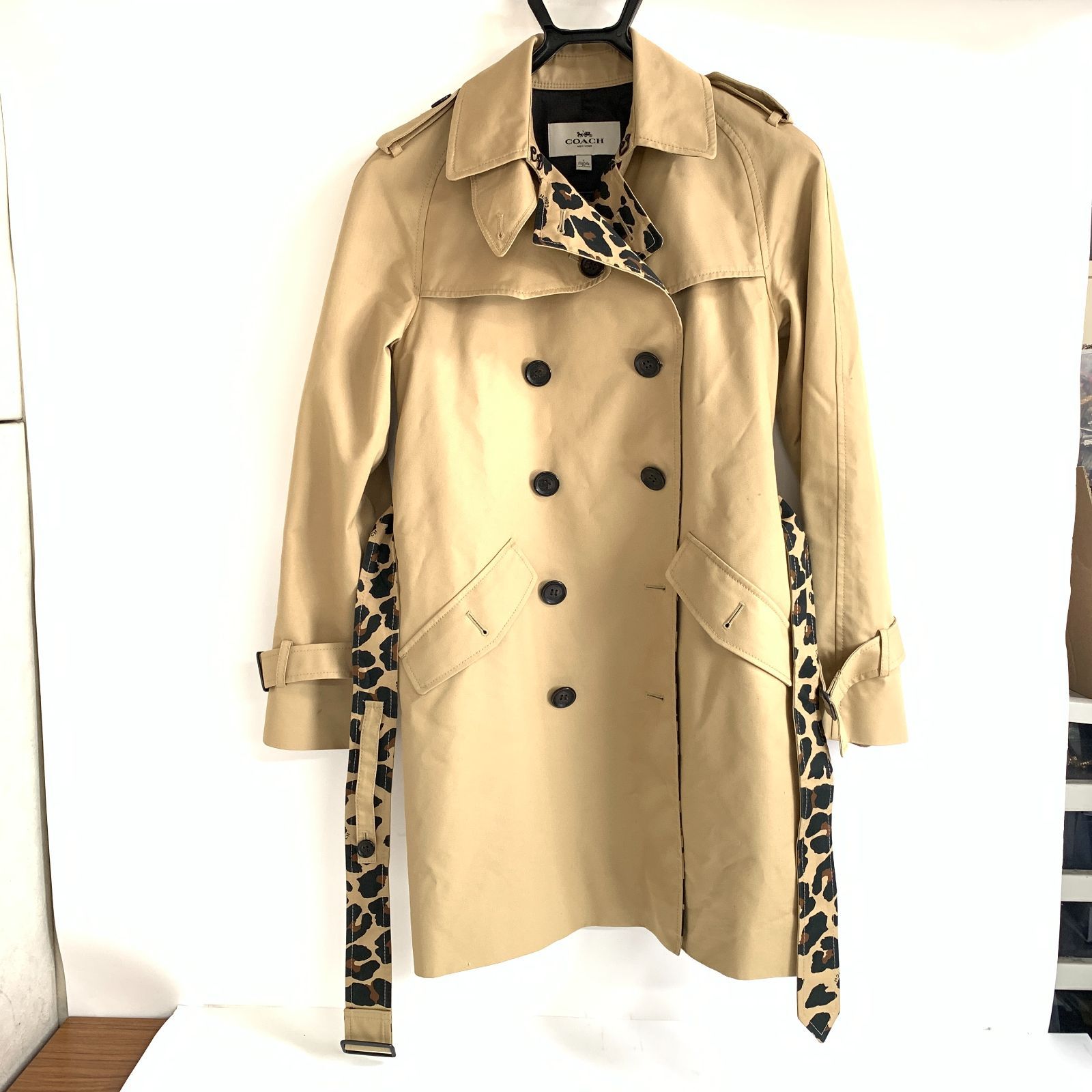 f001 H コーチ COACH トレンチコート ベージュ S ダブル スプリング 